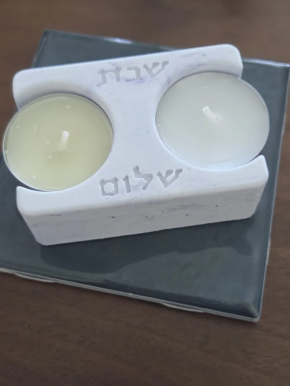 Handcrafted Eco Resin Marbeloux Shabbat Candle Holder. Pastel Watercolor